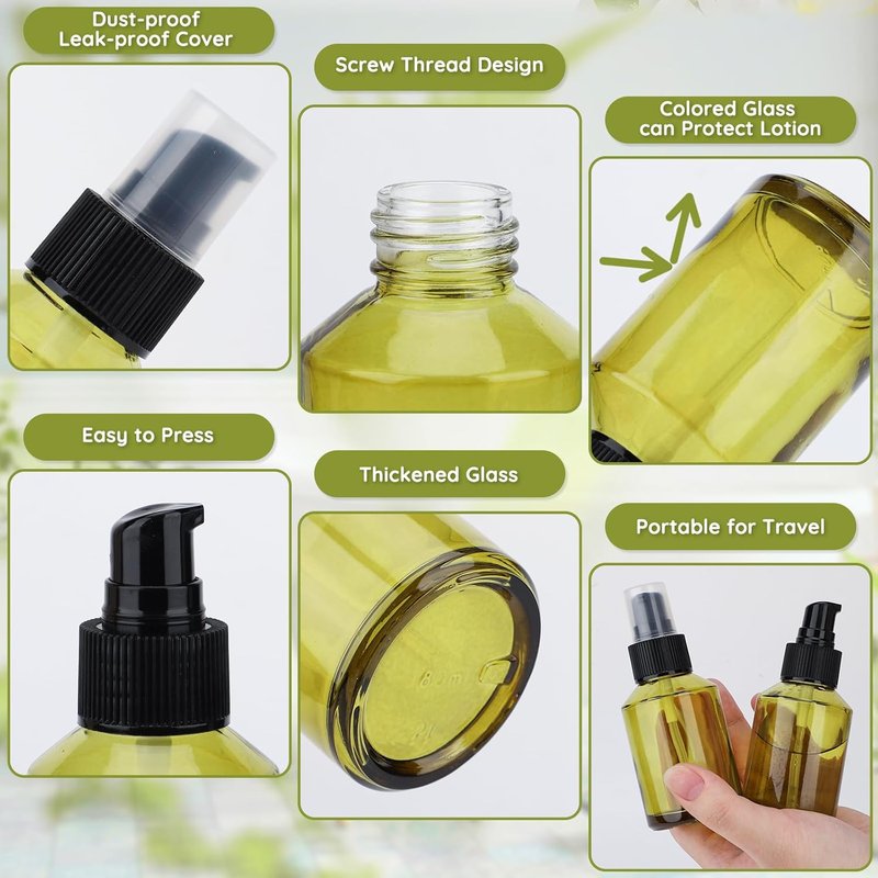 Segbeauty 18-Piece 2oz Glass Travel Lotion Containers - Refillable Mini Bottles with Pump Dispenser | Ideal for Skincare & Creams