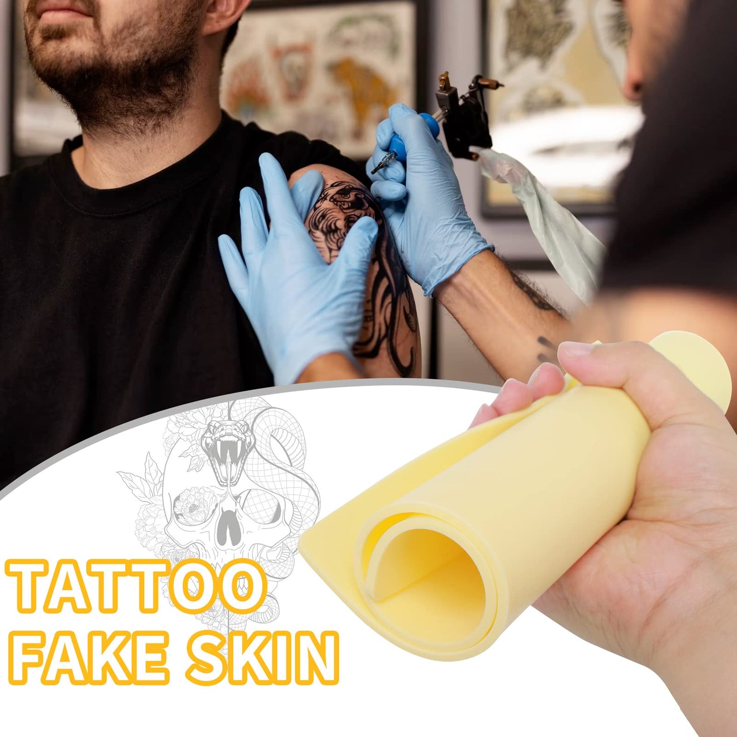 12 Pcs Tattoo Fake Skin Kit, 3mm 12x8in Thick Pound of Flesh Tattoo for Tattooing, Blank Tattoo Practice Skin for Tattoo Beginner & Experienced Tattoo Artist (12x8in-12pcs)