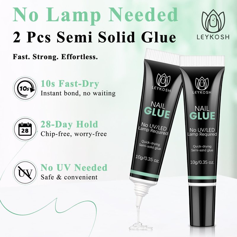 Nail Glue for Press Ons, 10s Fast-Drying No U V Light Needed - Upgrade Super Strong Semi Solid Gel Nail Glue Last Up to 28+ Days & Easy to Remove, 10g*2 High Capacity for Fake & Acrylic Nail Tips
