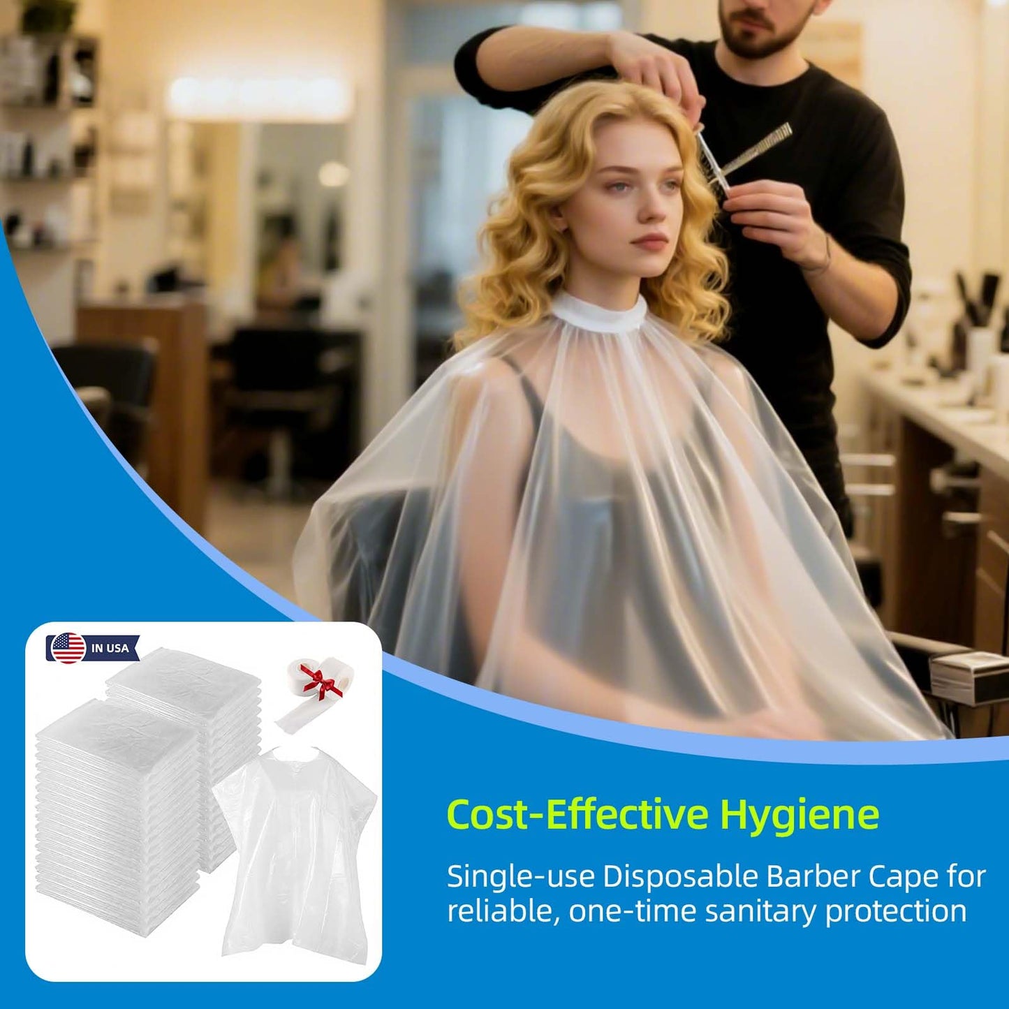 100 PCS 62X51 Inch Disposable Barbershop Capes,Disposable Hair Salon Capes, Clear Plastic Hair Dye Cape for Barbershop Hair Dye Washing