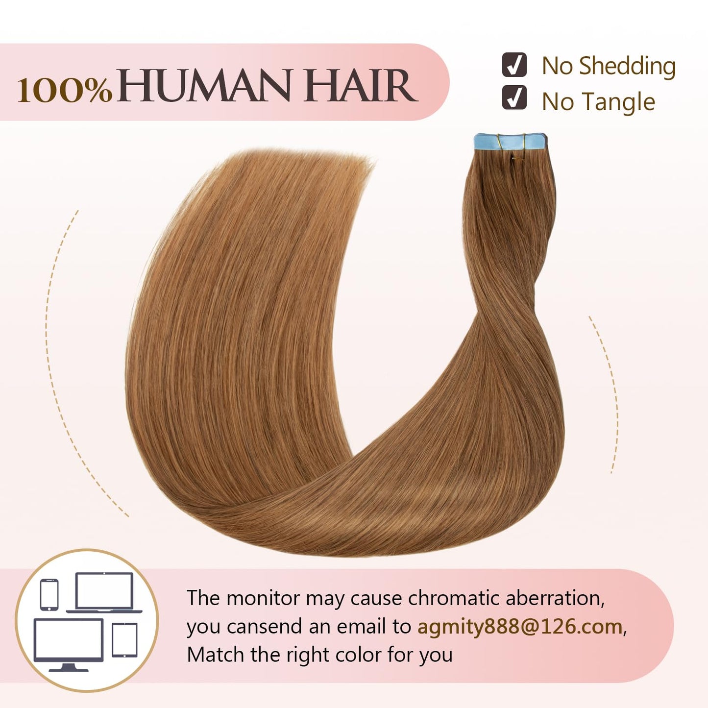 AGMITY Hair Extensions Tape in 100% Real Human Hair #30 Light Brown 16 inches 20pcs 40g/pack Invisible Thick Hair Extensions Tape in Real Human Hair(16 inches #30 Light Brown)