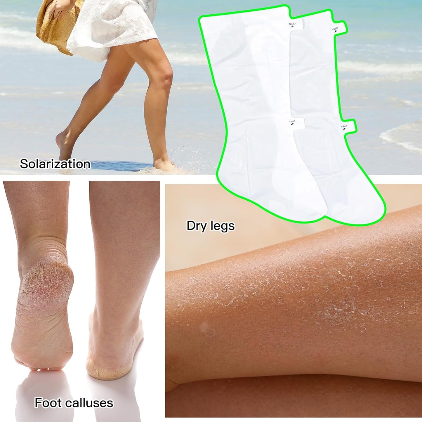 Hydrating Long Leg Feet Mask - 3 Pairs Moisturizing & Exfoliating Treatment for Soft Feet | Peeling Mask for Women