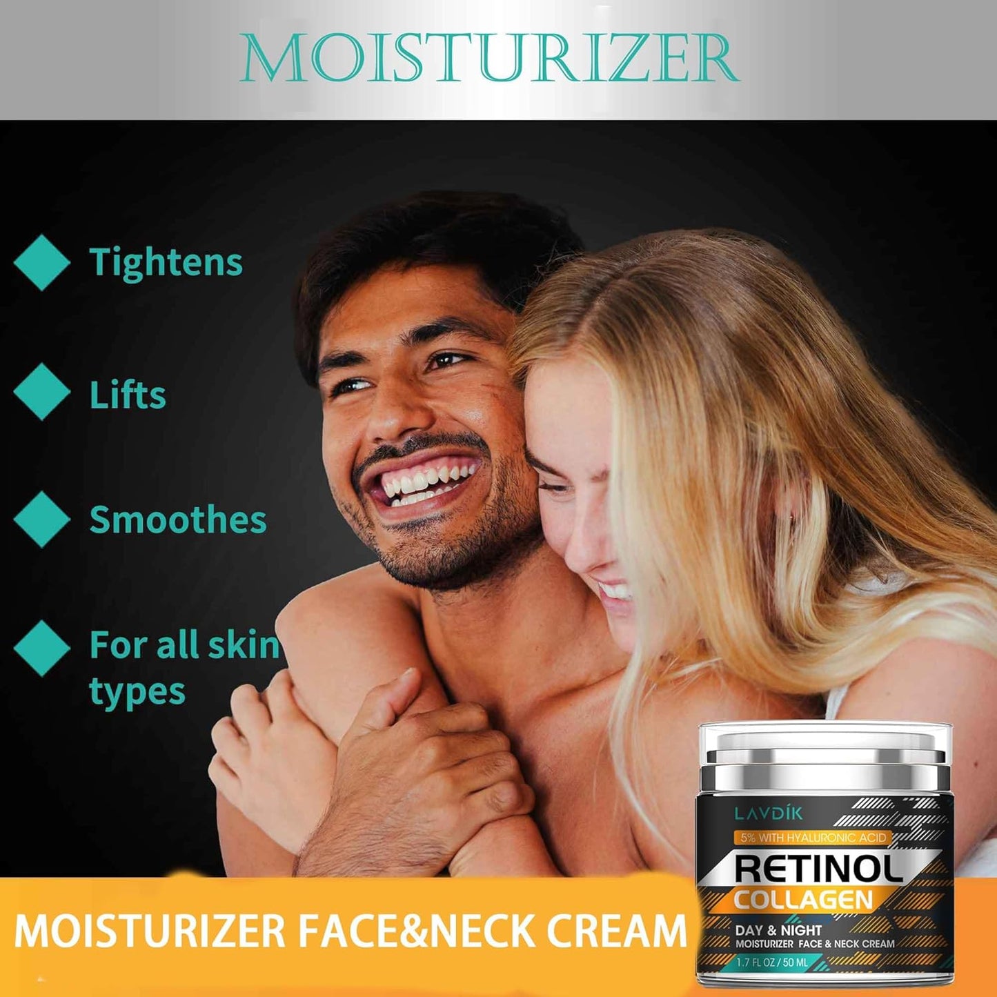 Retinol Cream for Face - Anti-Aging Moisturizer with Hyaluronic Acid | Reduce Wrinkles & Fine Lines, 1.7 Fl Oz