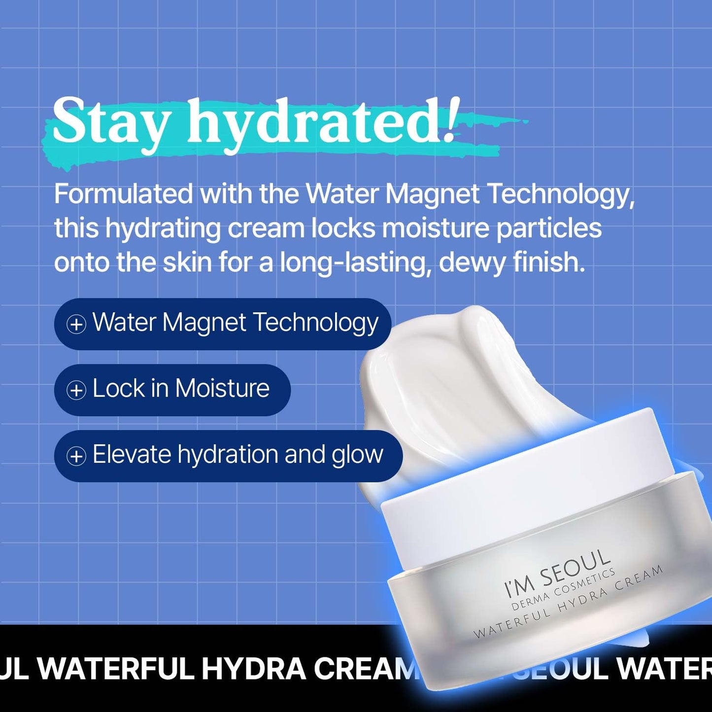I'M SEOUL Moisturizer Face Cream Waterful Hydra Deep Moisture with Niacinamide, Adenosine and Soothing Allantoin Derma Korean Skincare 1.76 oz