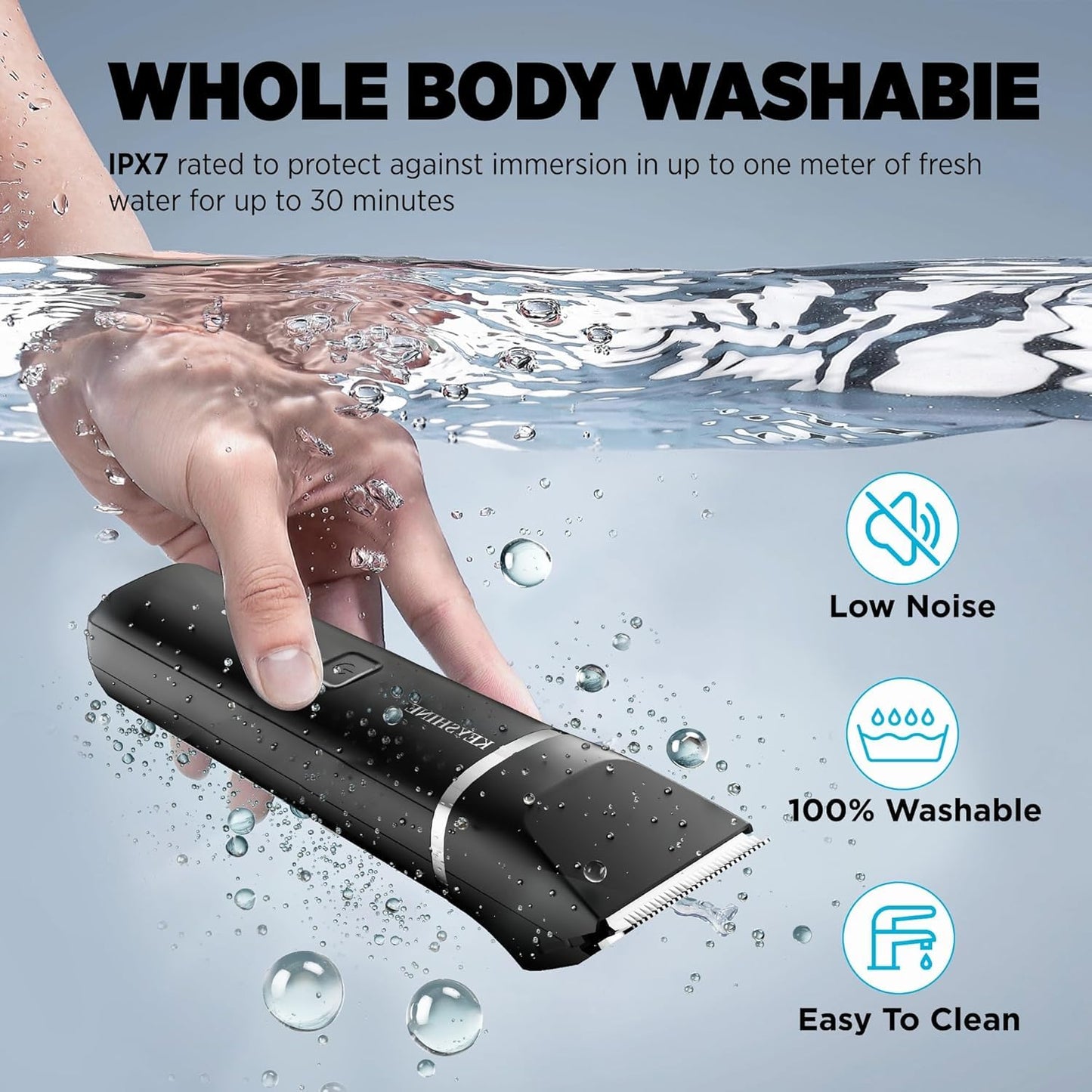 Bikini Trimmer for Women with Dual Head - IPX7 Waterproof & Painless Eletctric Razors for Public Hair - Eletric Shaver for Underarm Leg Body (Blue-Gold)