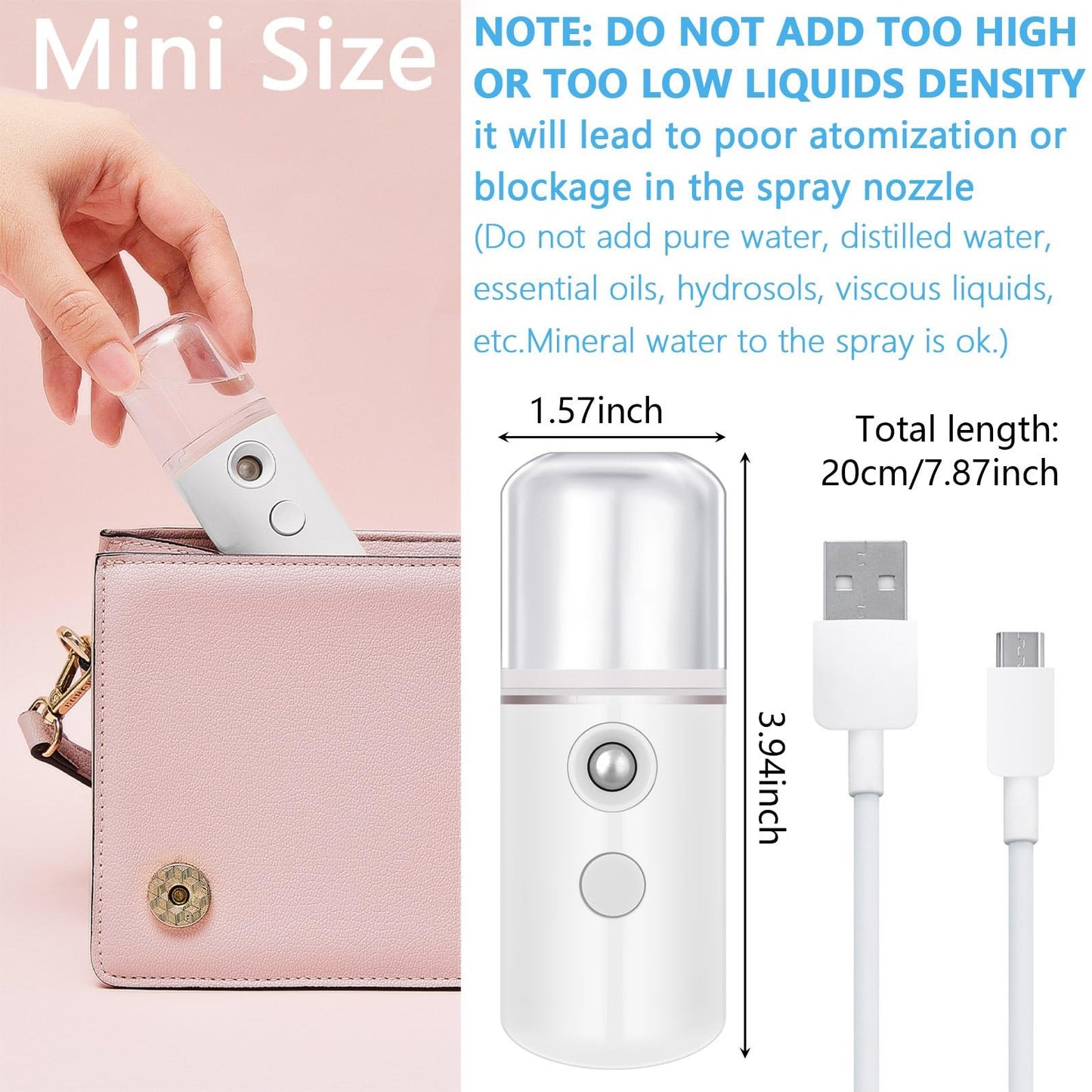 Mudder 8 Pieces Nano Facial Mister Face Sprayer Portable Handheld Humidifier Atomization USB Rechargeable 30 ml Face Steamer for Skin Care Eyelash Extensions Daily Makeup