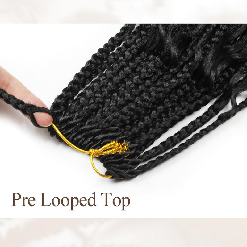 Vustbeauty 30 Inch Boho Box Braids - Synthetic Crochet Hair Extensions with Curly Ends | 9 Packs, Color 1B