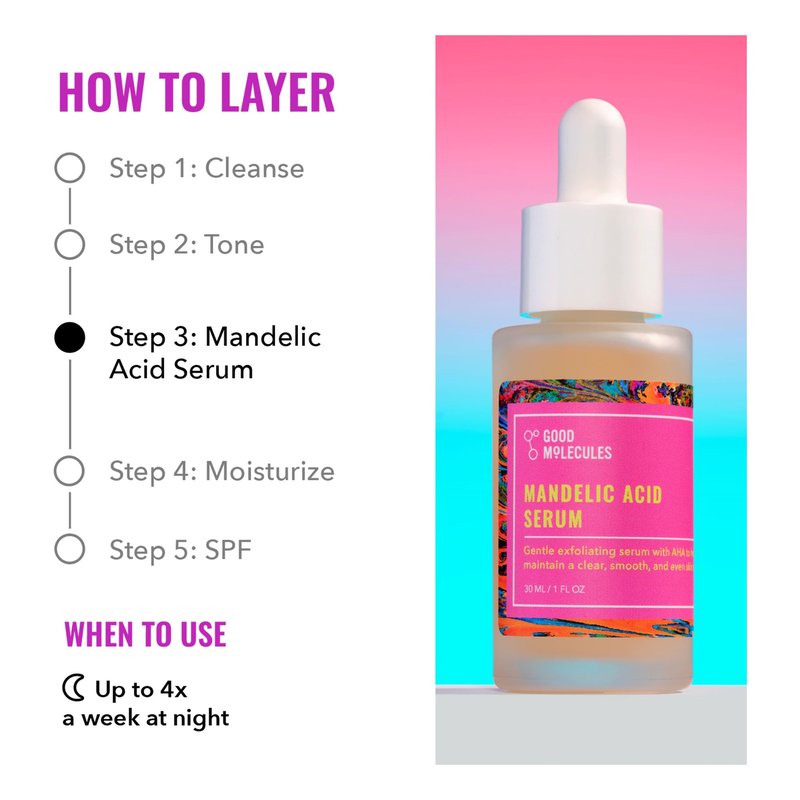 Good Molecules Mandelic Acid Serum - Gentle Face Exfoliator Serum with Ultra Hydrating Hyaluronic Acid - Exfoliating PHAs to Brighten Skin - Skin Care For Face