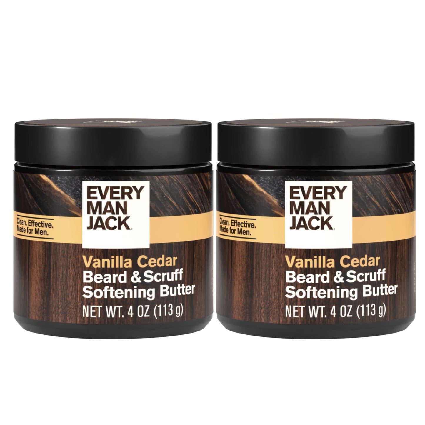 Every Man Jack Beard & Scruff Softening Butter- Vanilla & Cedar Fragrance - Hydrates & Styles Dry, Unruly Beards While Relieving Itch - Made with Shea Butter & Coconut Oil - 4 oz (2 Pack)