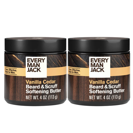 Every Man Jack Beard & Scruff Softening Butter- Vanilla & Cedar Fragrance - Hydrates & Styles Dry, Unruly Beards While Relieving Itch - Made with Shea Butter & Coconut Oil - 4 oz (2 Pack)