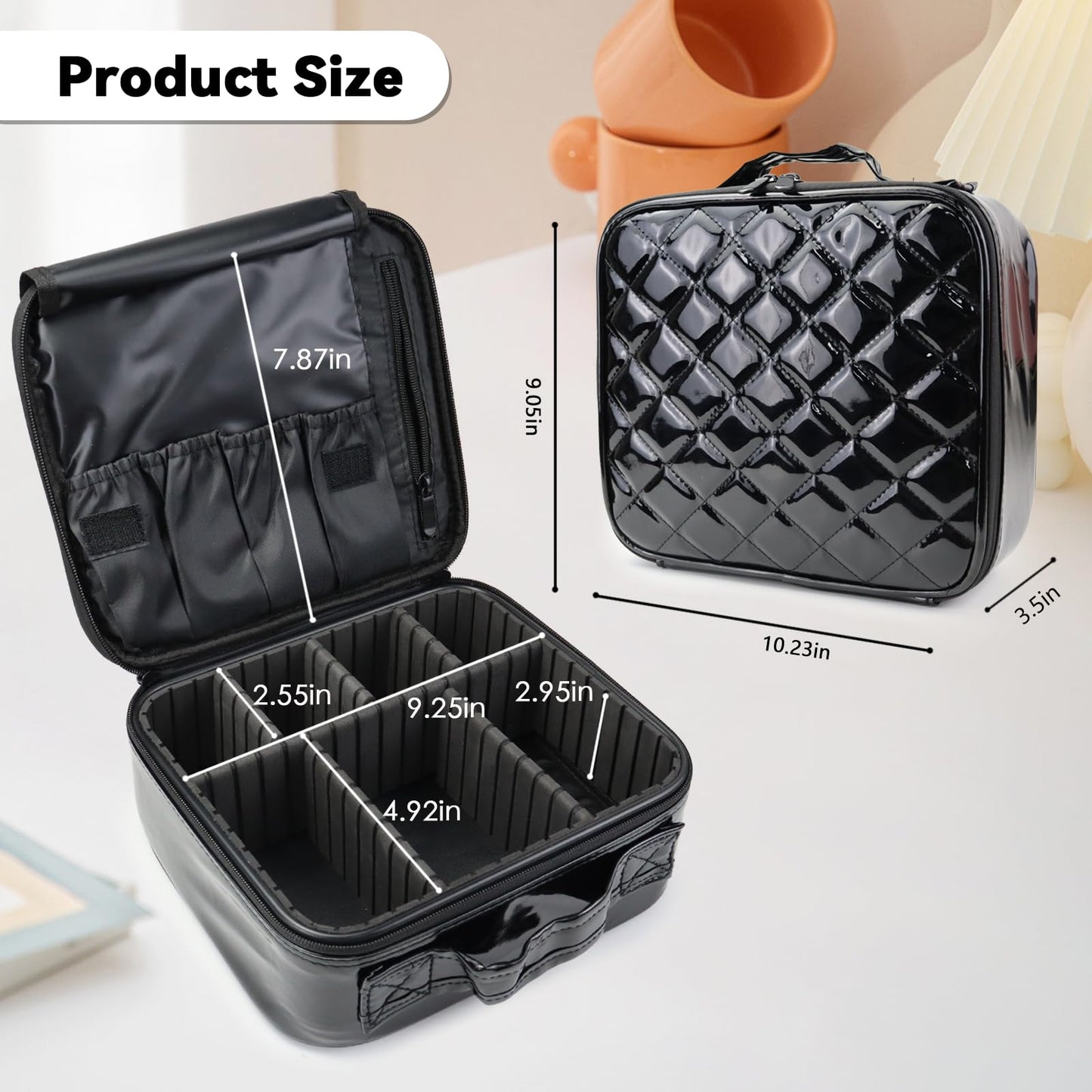 SLUMAZI Travel Makeup Bag Makeup Cosmetic Train Case Organizer Portable Storage Bag with Adjustable Dividers for Cosmetics Makeup Brushes Toiletry Jewelry Black Medium