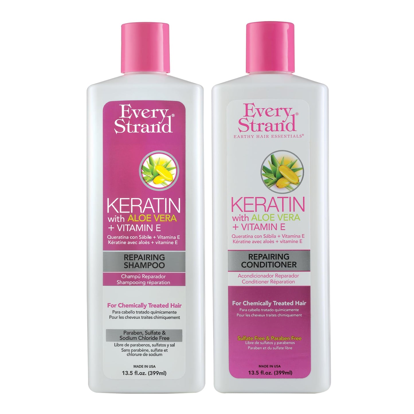 Every Strand Keratin Shampoo and Conditioner Set 13.5 oz, Sulfate Free Daily Duo for Chemically Treated and Damaged Hair, Infused with Keratin, Aloe Vera, and Vitamin E