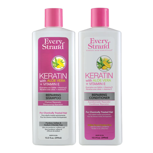 Every Strand Keratin Shampoo and Conditioner Set 13.5 oz, Sulfate Free Daily Duo for Chemically Treated and Damaged Hair, Infused with Keratin, Aloe Vera, and Vitamin E