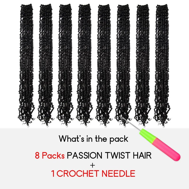 Long Passion Twist Hair 22 Inch Pre-twisted Passion Twists Crochet Hair Natural Black Pre-looped Synthetic Crochet Braids (8 Packs,1B)