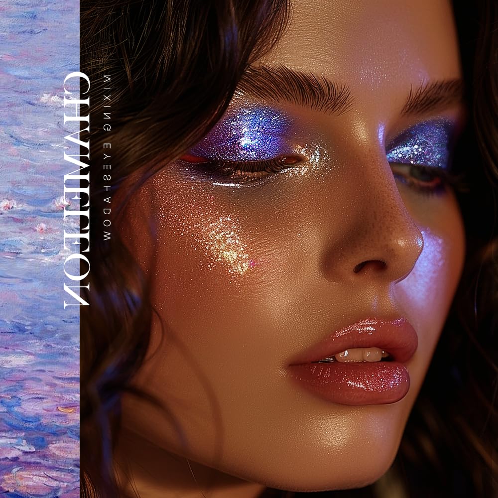 DE'LANCI Multichrome Glitter Eyeshadow, Chrome Purple Blue Eyeshadow Shimmery, Multi-Dimensional, Highly pigmented Blendable Sparkly Glitter Eye Shadow, Single Duo chrome Eye shadow, 02