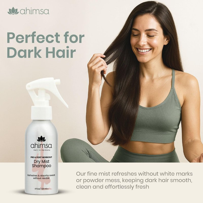Ahimsa Non Aerosol Dry Shampoo Mist Spray Jasmine Scent, 4oz, No White Residue Spray Dry Shampoo for Women, Post Workout Hair Refresher for Sweat, Oil & Odor Control, Cruelty-Free Vegan Clean Formula