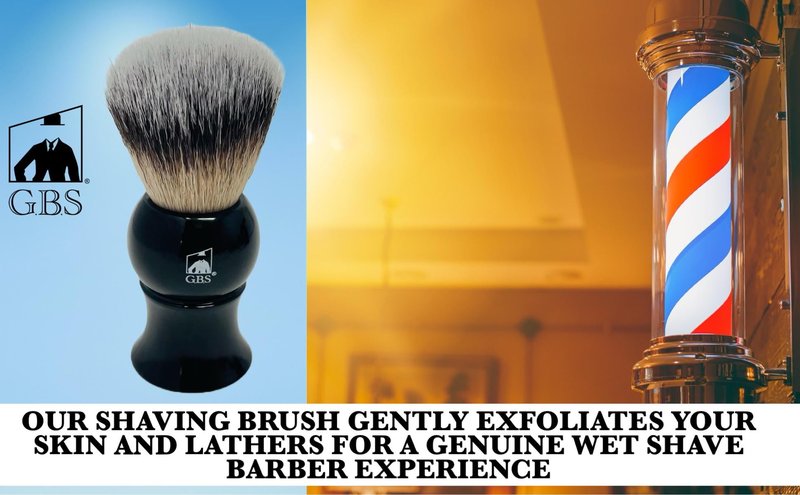 G.B.S 4 Piece Shaving Set, 5 Blade Cartridge Compatible Black Handle Razor, Black Shaving Brush Synthetic, Shave Razor and Brush Stand, Sandalwood Shaving Cream Grooming Kit for Men
