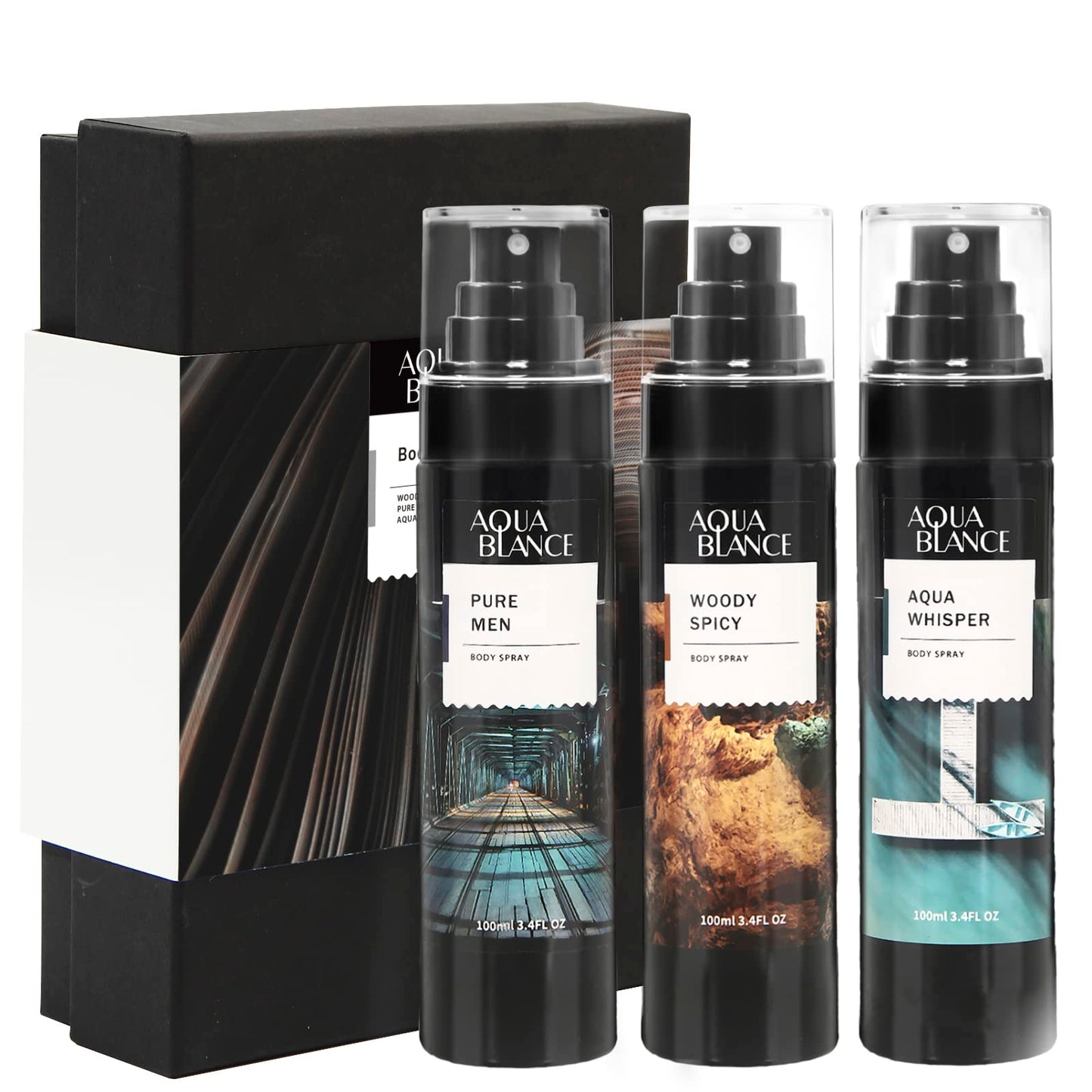 AQUA BLANCE Body Spray for Men, Mens Fragrance Mist, Pack of 3, Each 3.4 Fl Oz