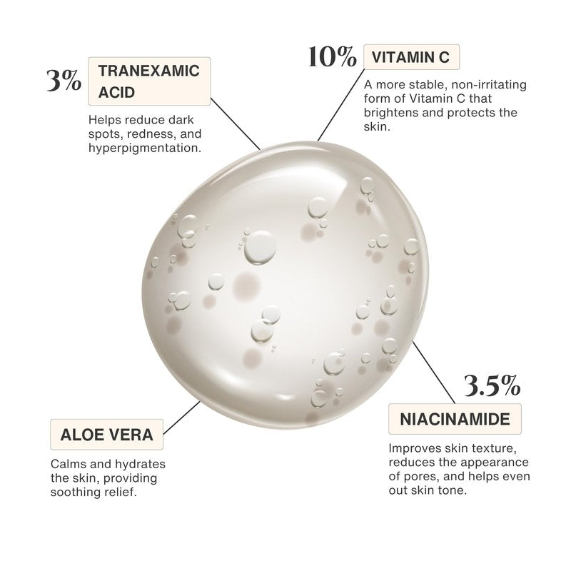 Govertex Clarity Vitamin C Serum - 3% Tranexamic Acid, 10% Vitamin C (SAP), 3.5% Niacinamide & Aloe Vera. Discoloration & Brightening Serum. Evens Skin Tone. Fragrance Free. 2fl oz.