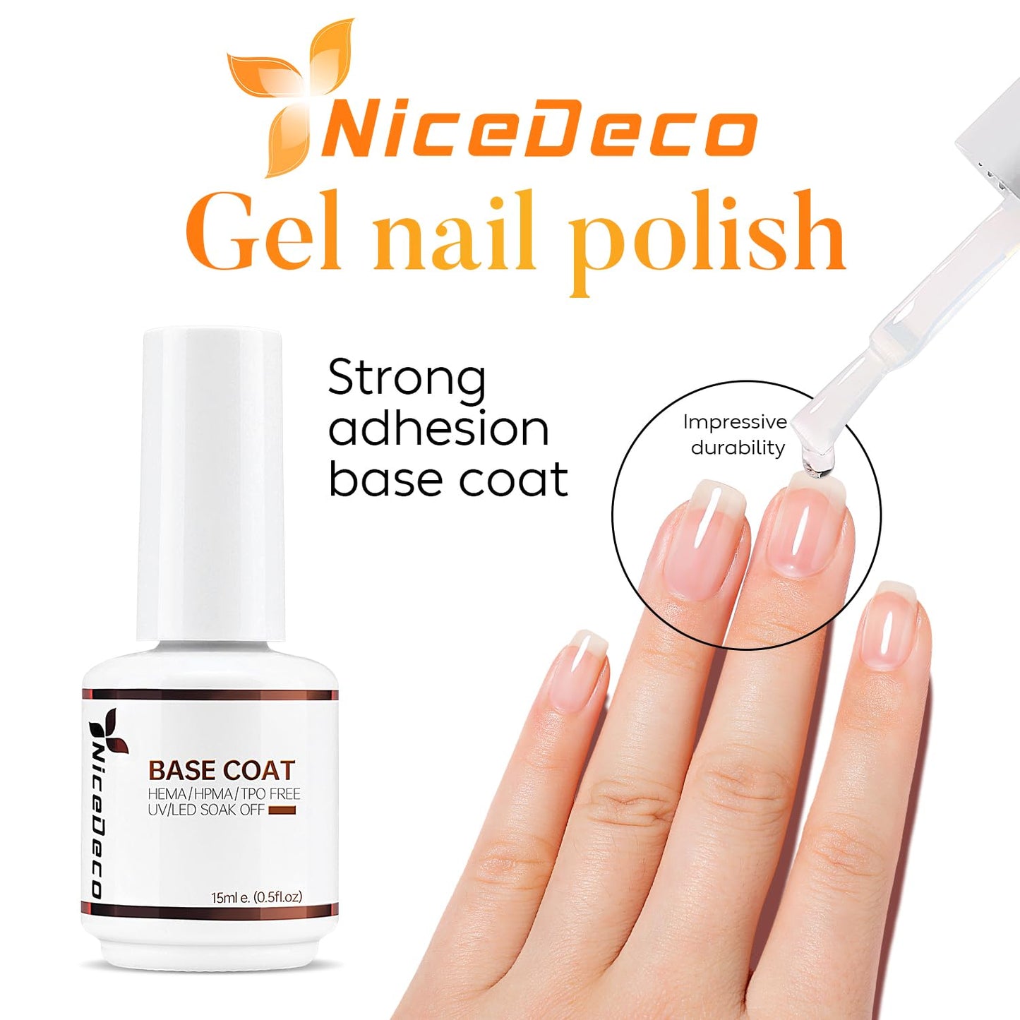 Nicedeco No Wipe Gel Top Coat and Base Coat, 6 Pcs Rubber Base Gel Polish for Nails