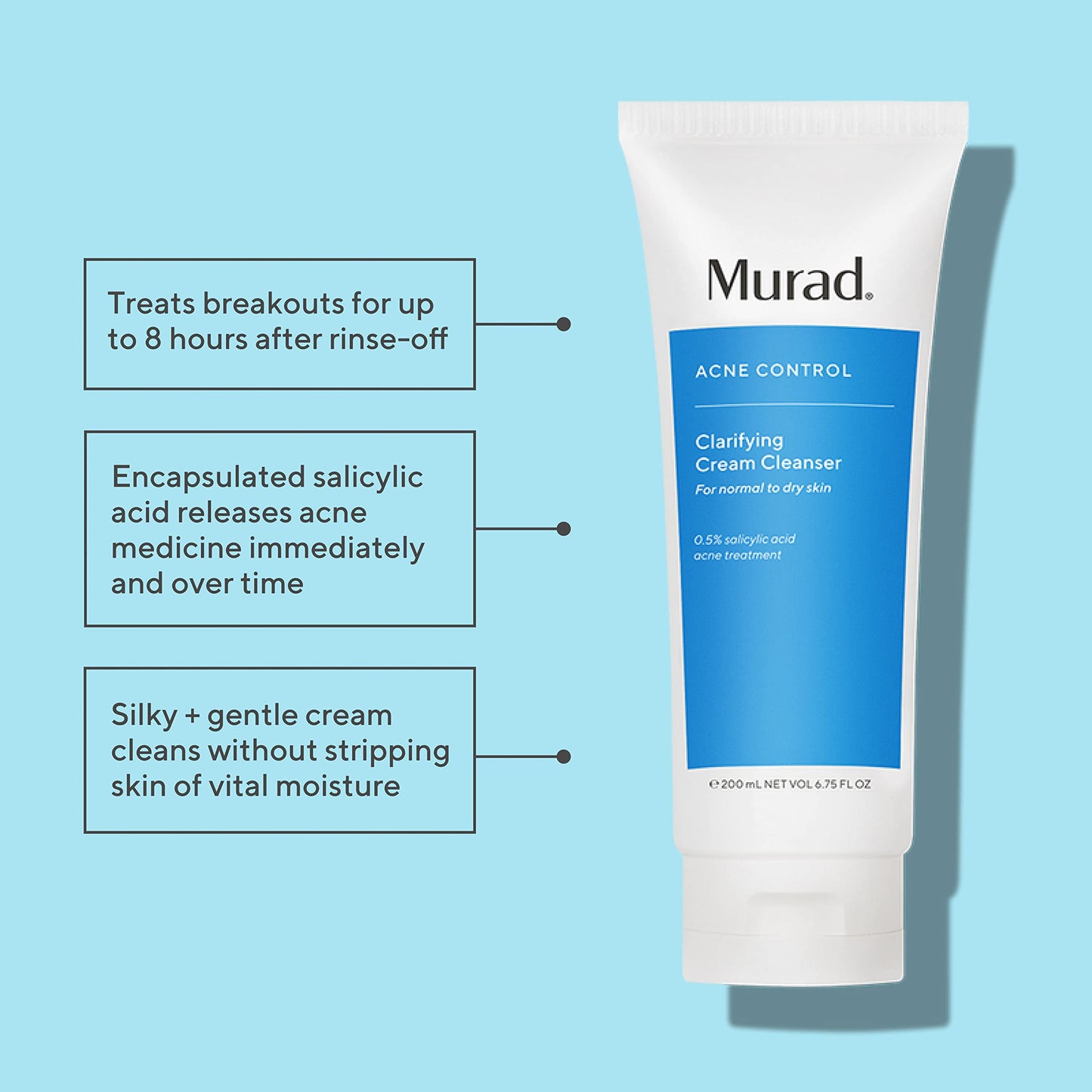 Murad Clarifying Cream Cleanser – Gentle Salicylic Acid Face Wash for Acne-Prone and Sensitive Skin, Treats and Prevents Breakouts and Calms Irritation with Extra Hydration