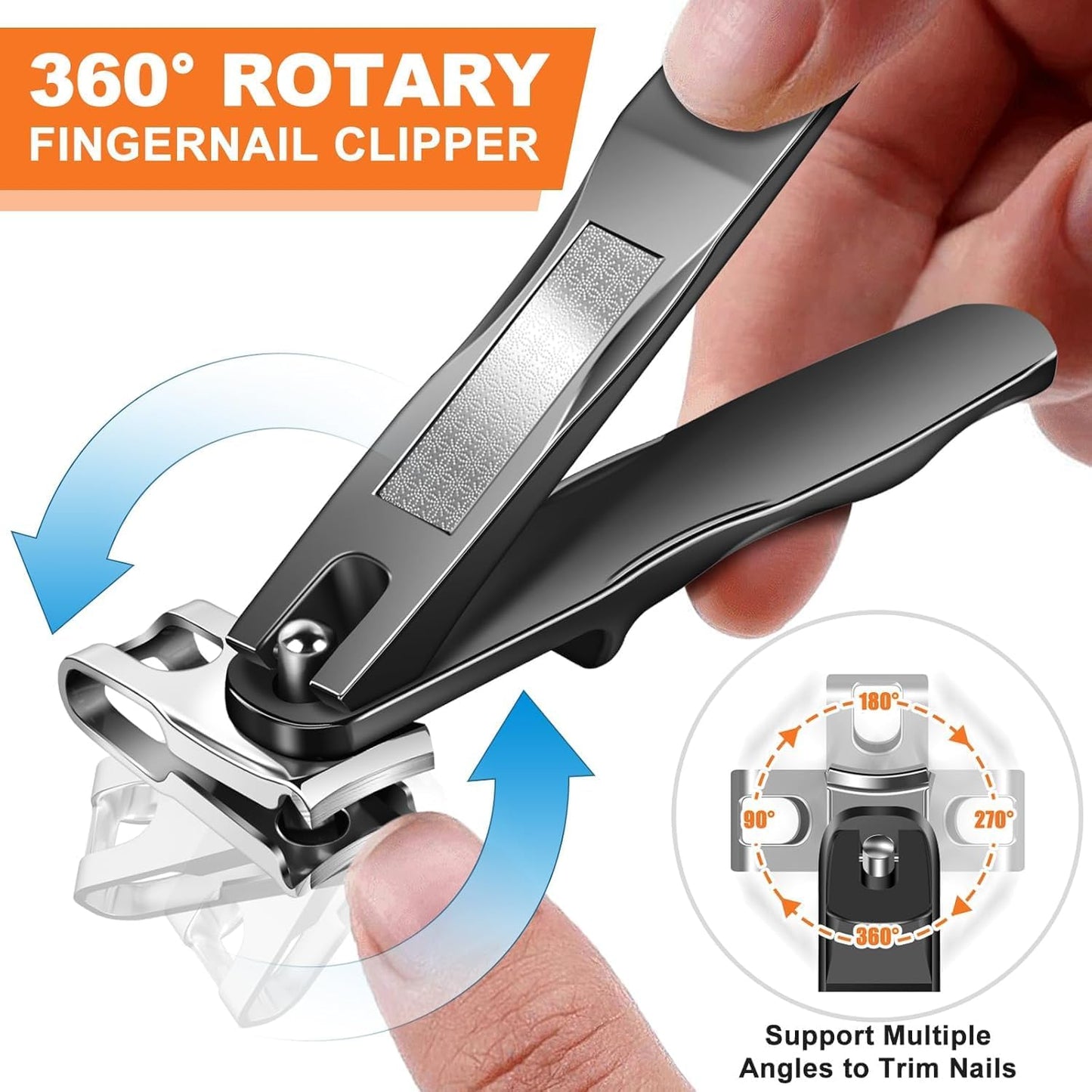 Toenail Clippers for Seniors - Angled Head Large Clippers for Thick Ingrown Nails | 360° Rotary Design with Catcher