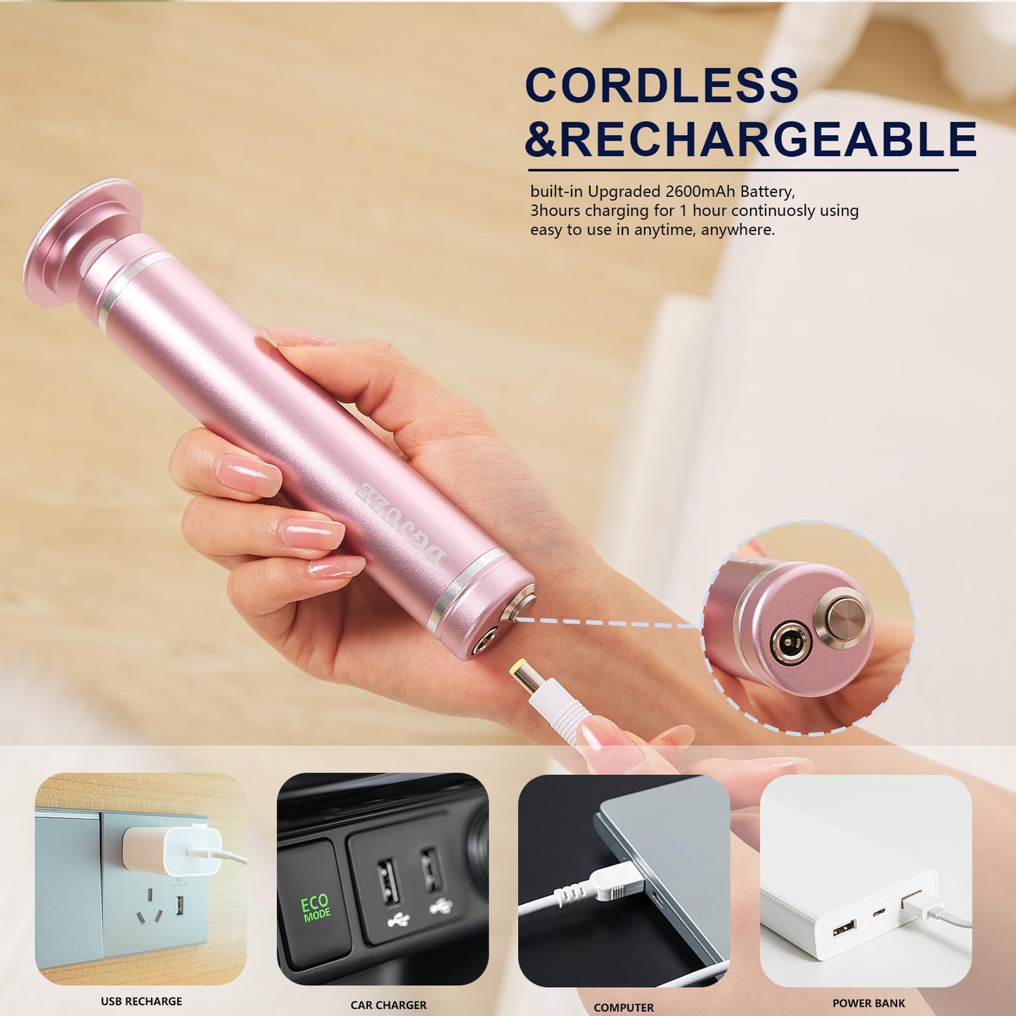 DGJUZE 2in1 Rechargeable Electric Callus Remover for Feet,2600mAh Battery Foot & Toenail Grinder for Dead Skin,Portable Cordless USB Foot File Kit with 60pcs Sandpaper Discs