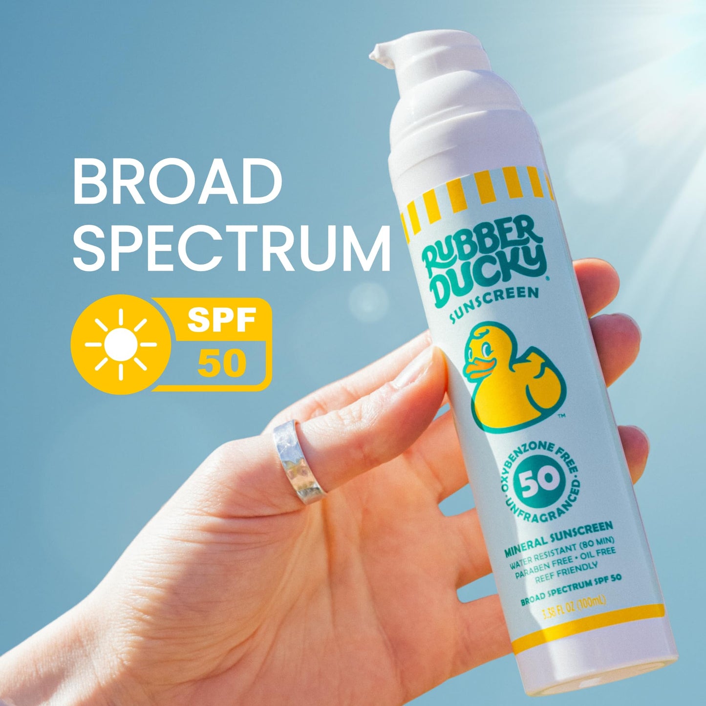 Rubber Ducky Mineral Sunscreen for Kids SPF 50 - Broad Spectrum, Reef Safe, Water Resistant Sunblock - Non-Greasy Kids Sunscreen Spray, Hypoallergenic, with Zinc Oxide, for Face and Body - 3.4 Oz