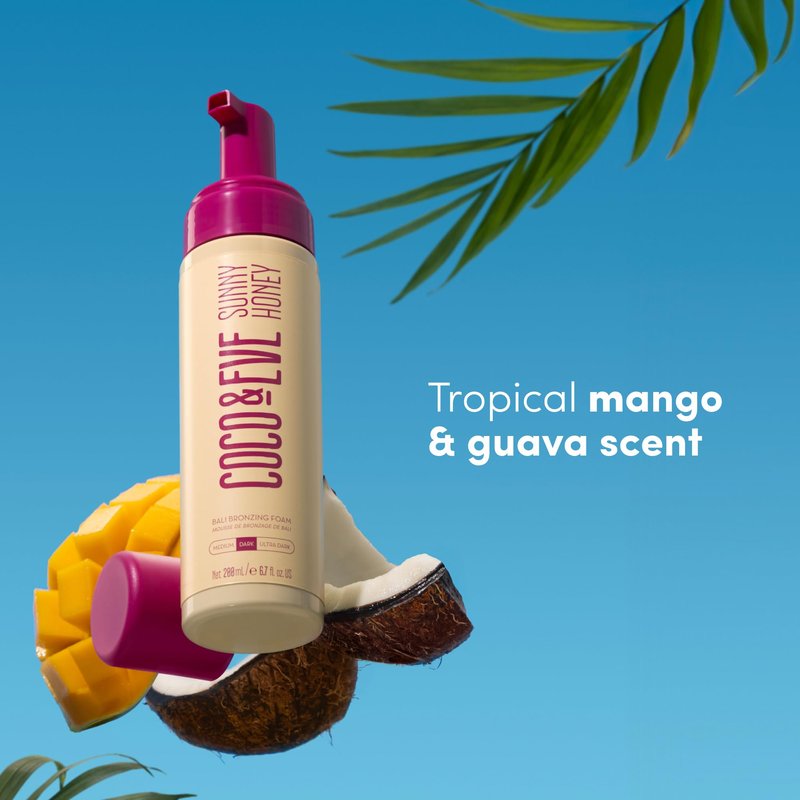 Coco & Eve Sunny Honey Self Tanner Foam - (Dark) Fast Drying, Streak-Free Sunless Tanning Mousse, Tropically Scented Lightweight Natural Looking Tan, Non-Sticky, Vegan, Cruelty Free | 6.7 Fl Oz