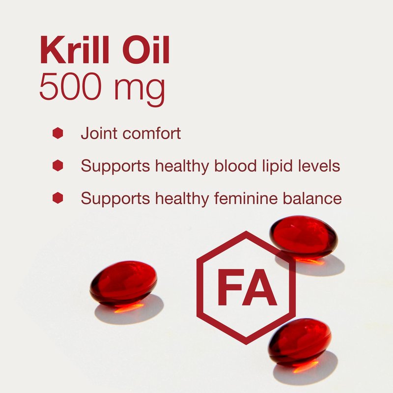 PROTOCOL FOR LIFE BALANCE Krill Oil 500mg - Krill Oil Supplement - DHA & EPA - with Astaxanthin - Supports Heart, Brain, Joints* - Non-GMO & Halal - 60 Softgels