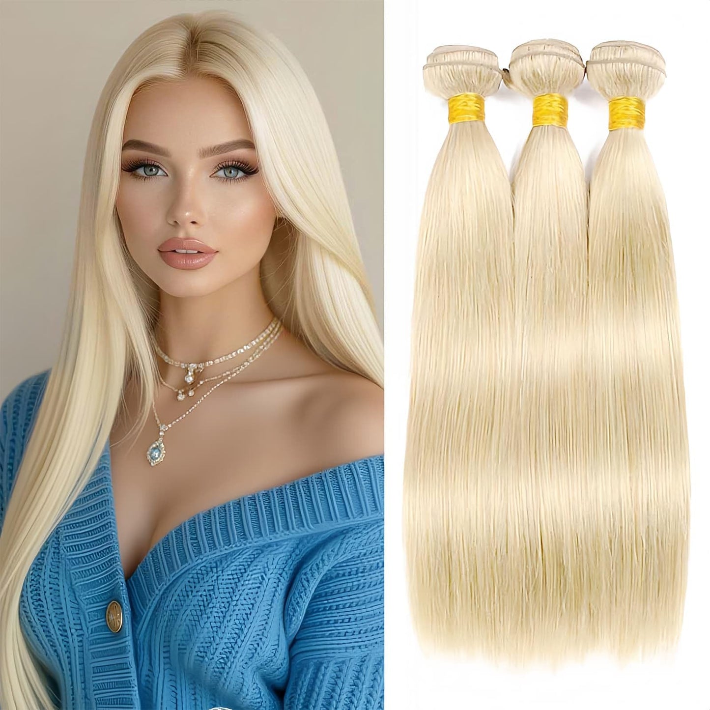 613 Blonde Straight Human Hair Bundles 26 28 30 Inch Unprocessed 12A Brazilian Virgin Hair 3 Bundles Soft Silky Hair Extensions for Women