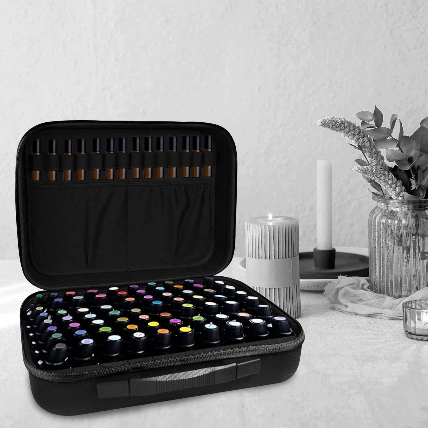 ZORETCO Essential Oil Storage Carrying Case, 70 Bottles Essential Oils Box for 5ml 10ml 15ml Roller Bottles Travel Storage Organizer Bag for doTERRA & Young Living (Black)