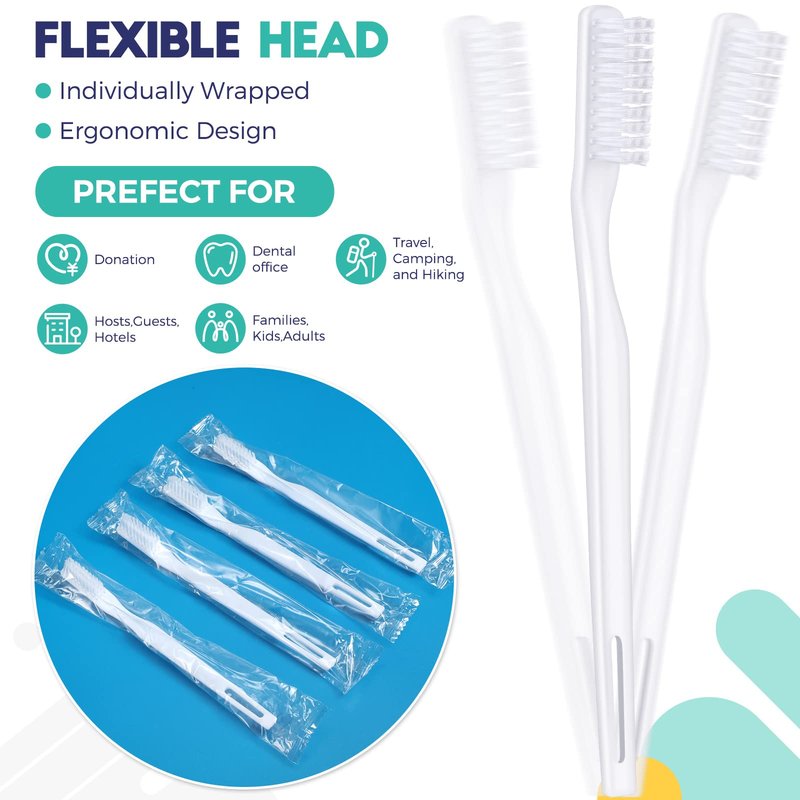 200 Pack Individually Wrapped Disposable Toothbrush Bulk Single Use Toothbrush Travel Toothbrushes Disposable Soft Bristle Adult Toothbrush Manual Tooth Brush for Women Men Hotels Guest Rooms, White