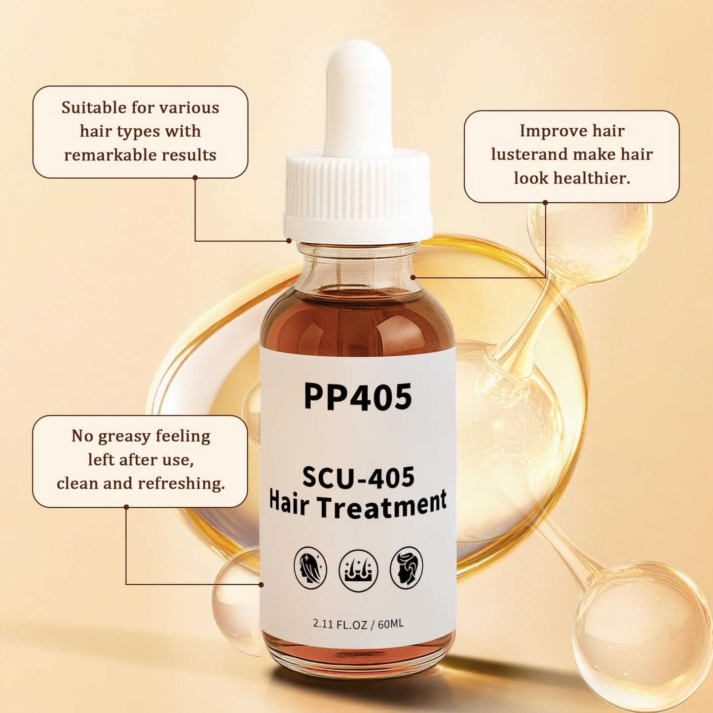 PP405 Hair Treatment | SCU-405 | Hair Growth Oil | Anti-Hair Loss | Quickly Absorbed & Non-Greasy | Hair Serum Growth for All Types | 2.11 FL.OZ (1 * 60ML)