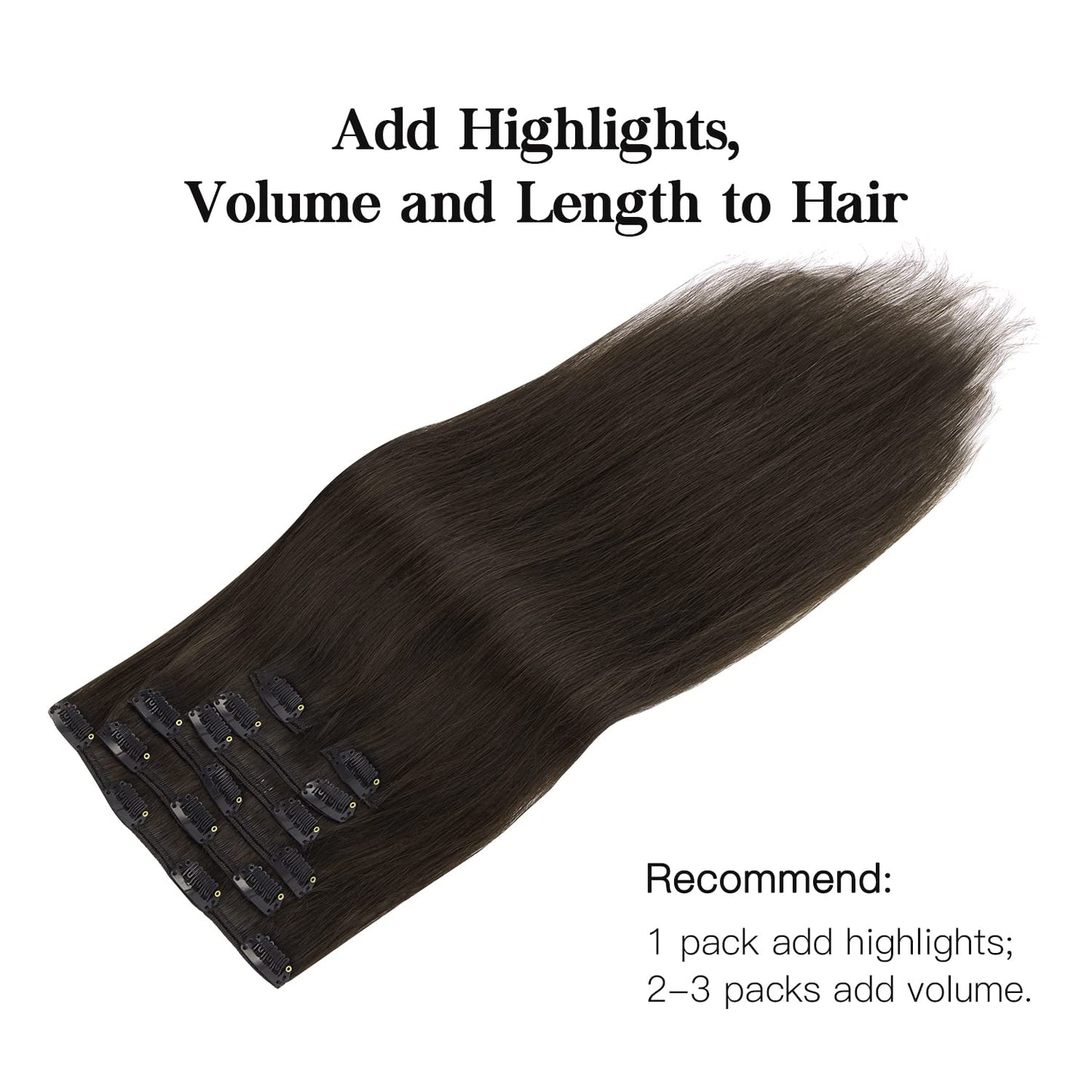 HOTBANANA Human Hair Clip in Hair Extensions, Dark Brown 75g Clip in Hair Extensions Real Human Hair Straight Remy Hair 12 Inch 7pcs