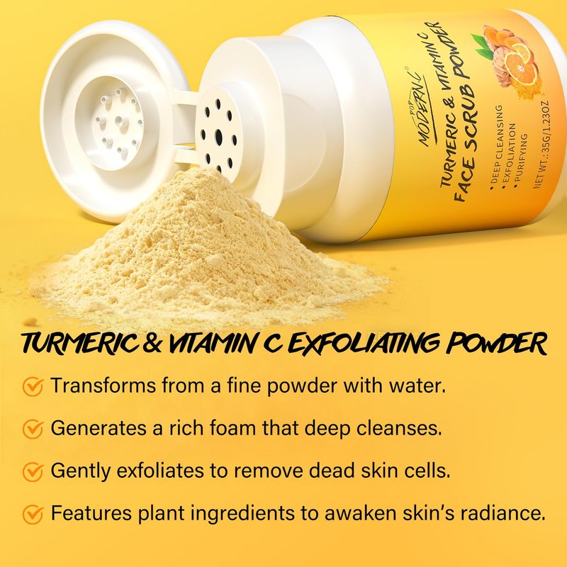 Exfoliating Face Scrub with Turmeric and Vitamin C Face Exfoliator Scrub Powder for Exfoliation Dullness Acne Blackheads Oiliness Exfoliating Face Wash for Women Clean Moisturizes Soothes Amino Acid
