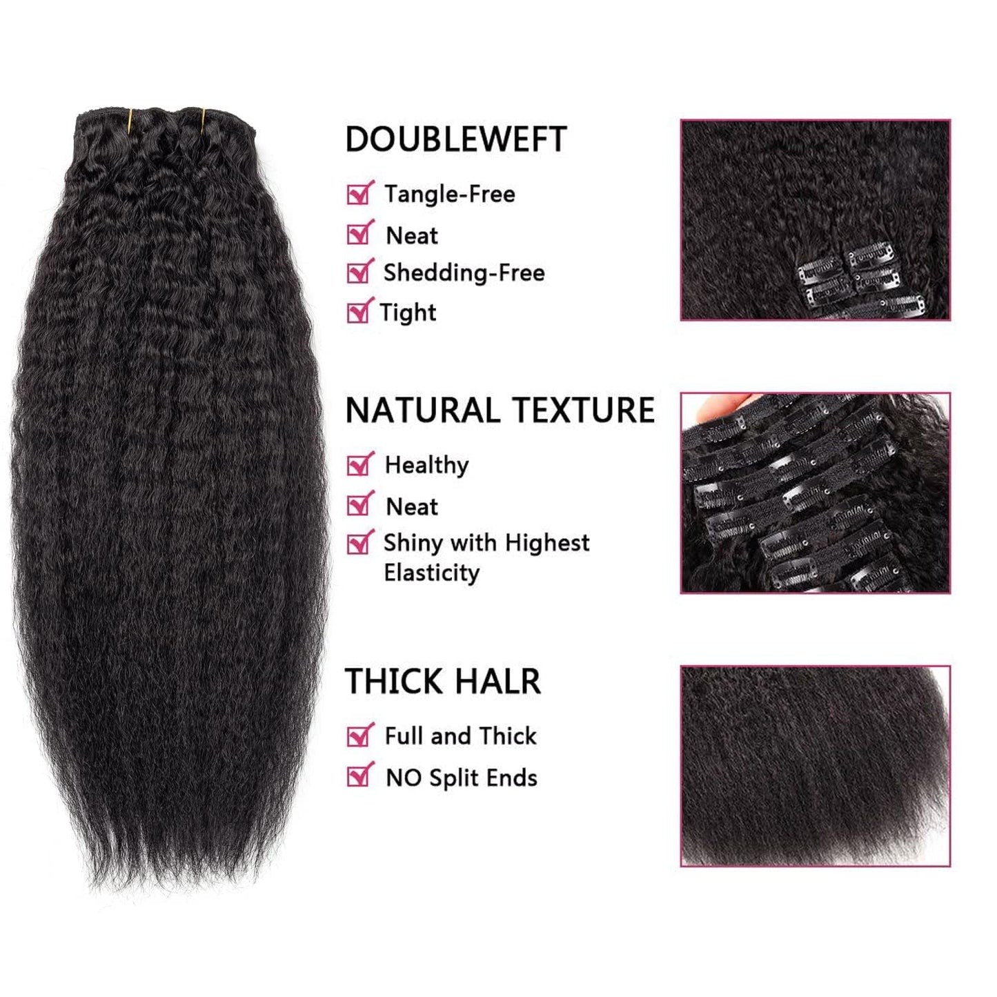 VKHAIR Kinky Curly Straight Clip in Hair Extensions for Black Women Human Hair Clip In Extensions12 Inch 10Pcs 120g Natural Black Full Head Unprocessed Remy Human Hair (Natural Black, 12 Inch)