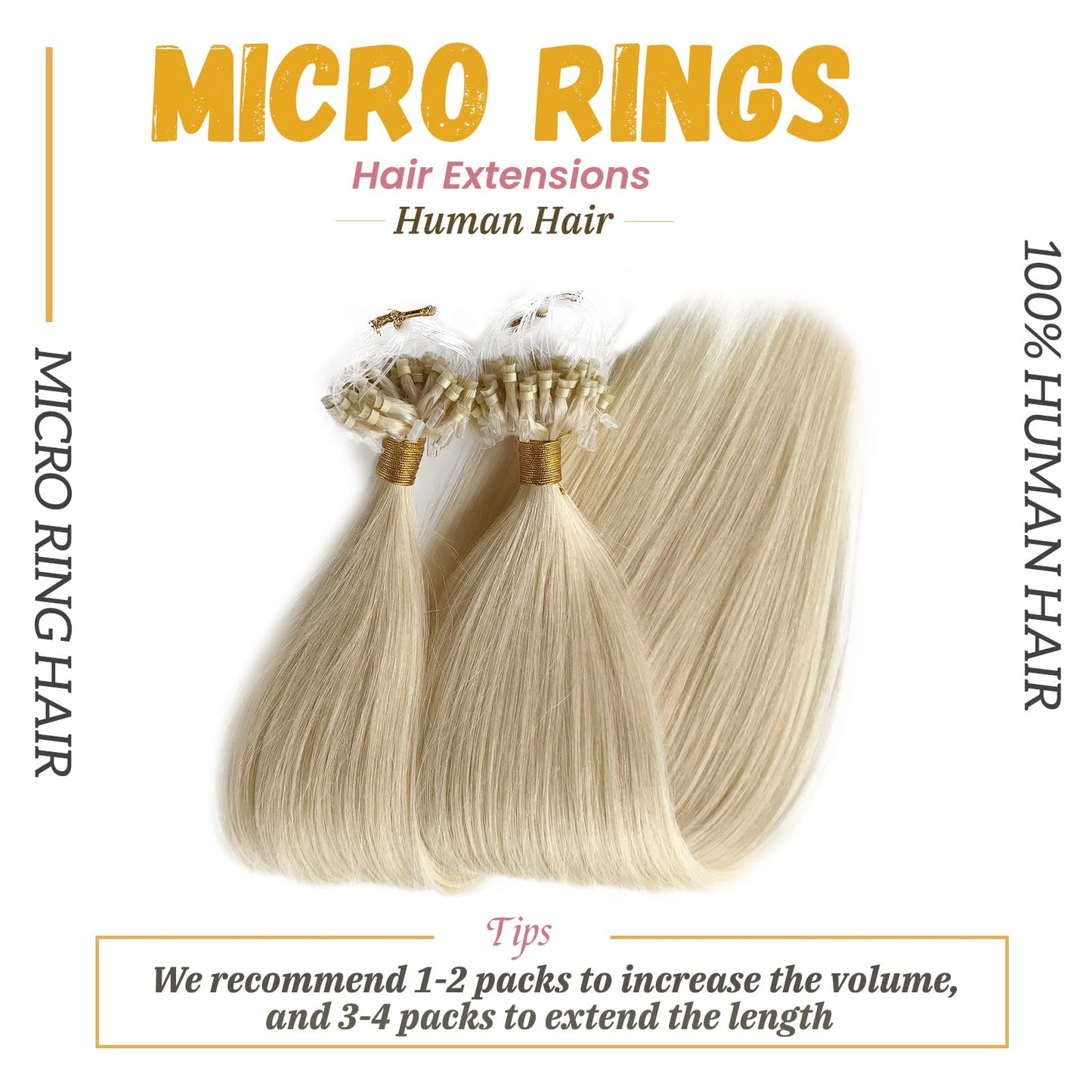 White Blonde Micro Beads Hair Extensions for Women - Micro Ring Cold Fusion Platinum Blonde #60 Microlink Natural Straight Soft Human Hair 50G/50Strands