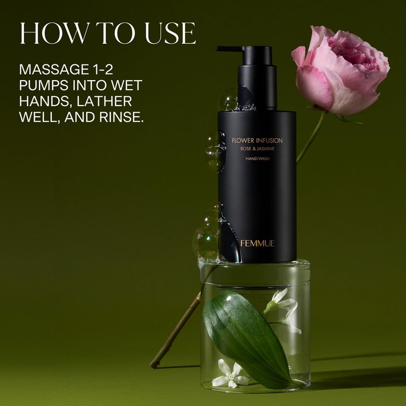 FEMMUE Flower Infusion Hand Wash - Rose & Jasmine (7.76 fl oz) | Gentle Liquid Cleanser | Hydrating & Nourishing For Soft Skin | Korean Beauty Skincare