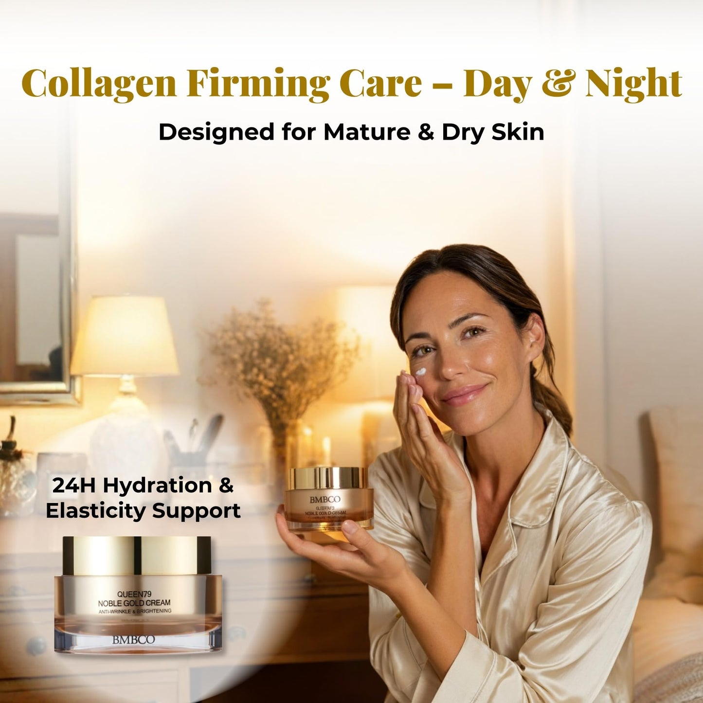 BMBCO Collagen Ceramide Cream with 24K Gold | Anti Aging Firming Moisturizer for Face & Neck | Hyaluronic Acid & Peptides | Day & Night Cream | Korean Skincare 1.69 fl oz