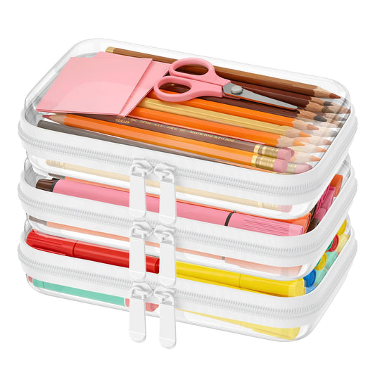 3PCS Clear Hard Shell Zipper Case,Toy Organizers and Storage Box,Clear Toiletry Cosmetic Case,Travel Makeup Bags, Diaper Bag Organizer,Pencil Case,Stackable Portable Transparent Zipper Pouches Black-L