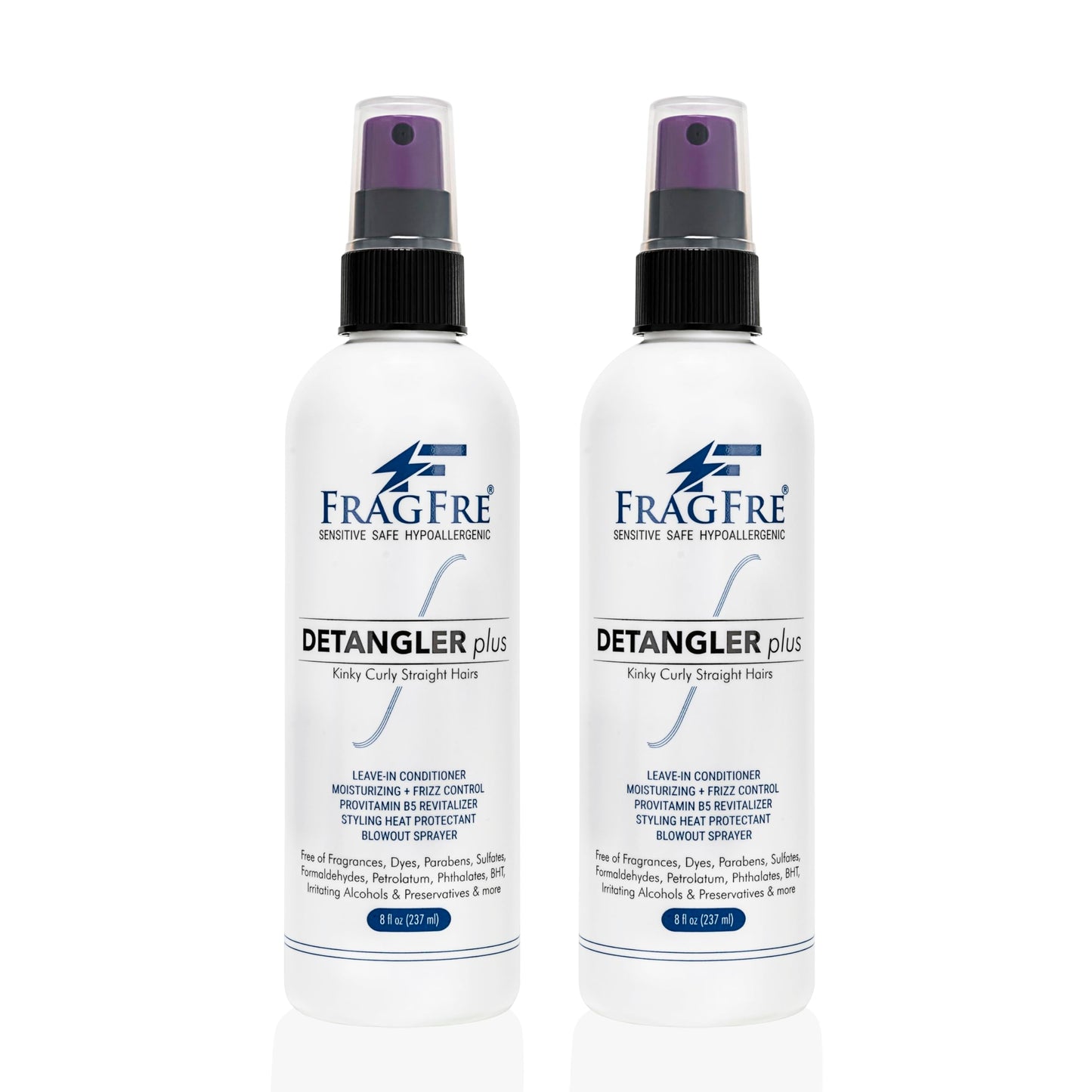 FRAGFRE Detangler plus Styling Hair Spray 8 oz (2-Pack Gift Set) - Heat Protectant and Blowout Spray - Leave in Conditioner for Sensitive Skin - Fragrance Free Hypoallergenic Unscented