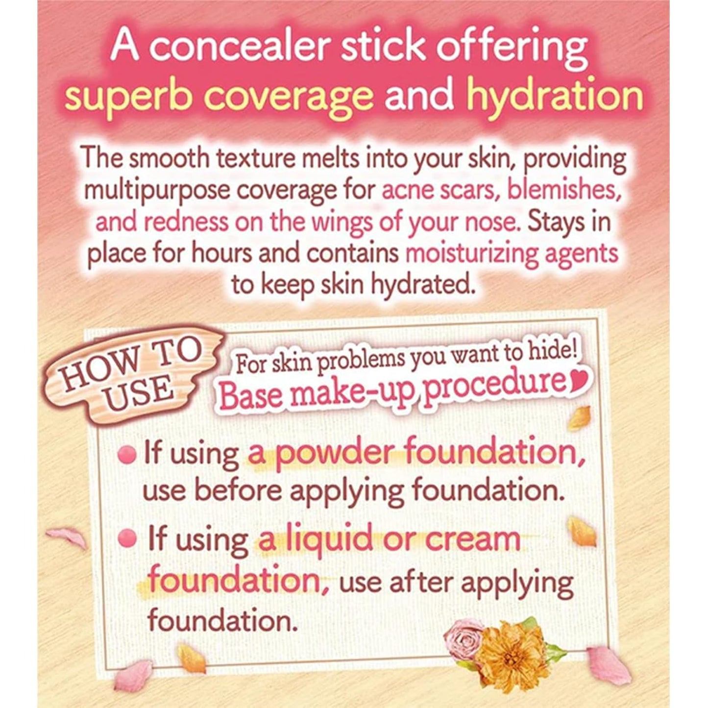 CANMAKE Color Stick Concealer - Apricot Shade, 0.06 oz | Creamy, Lightweight Formula