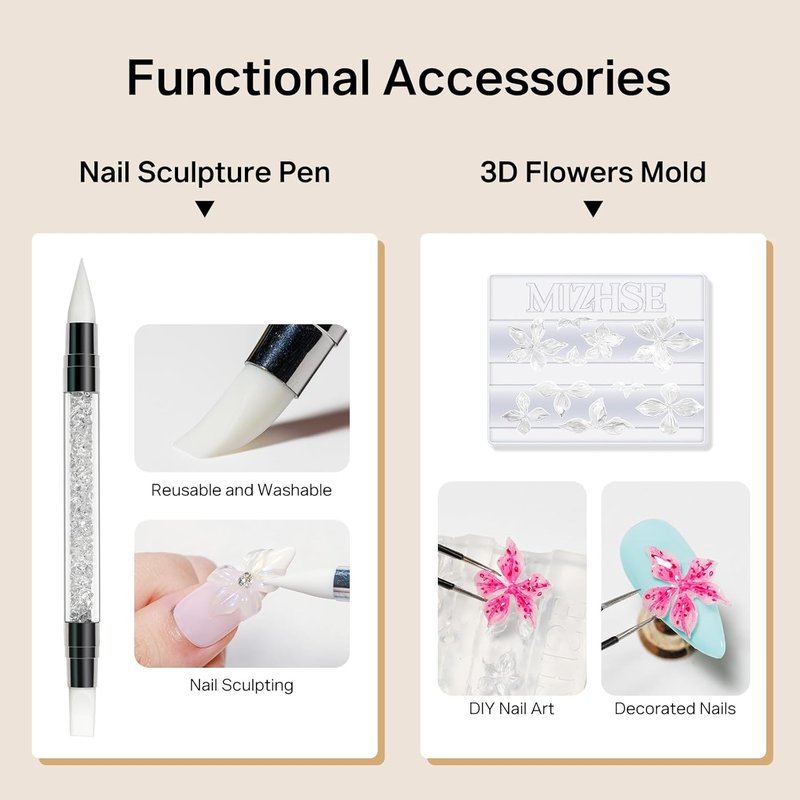 MIZHSE Solid Builder Nail Gel Kit - Clear White 3D Sculpting Gel with Nail Drill & UV Lamp for DIY Manicure