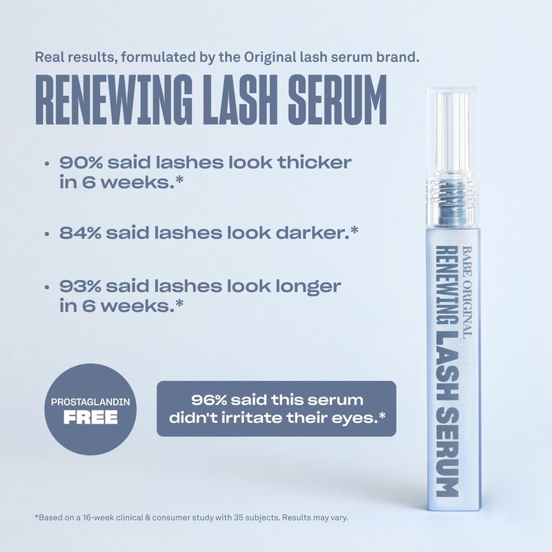BABE ORIGINAL Renewing Lash Serum – Prostaglandin-Free, Peptide-Infused Gentle Lash Serum for Fuller, Longer-Looking Lashes, Lash Enhancing Treatment with Nourishing Botanicals, Vegan & Cruelty-Free