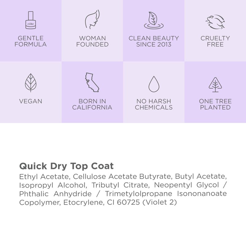 Cote Beauty Quick Dry Nail Polish Top Coat, Glossy Finish, Chip-Resistant & Long-Lasting Clear Nail Polish Top Coat, Vegan & Cruelty-Free, 0.27 fl oz (8 ml)