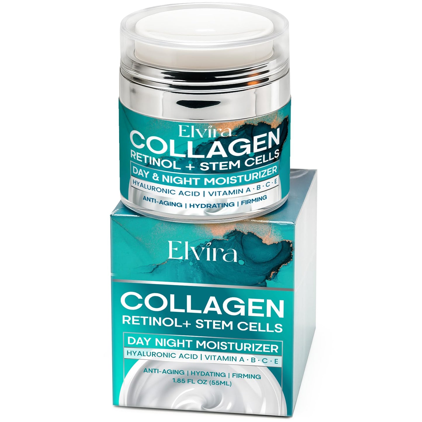 Elvira Retinol Moisturizer Cream - Anti Aging Face & Neck Firming Cream with Hyaluronic Acid & Collagen - 1.85 Fl Oz