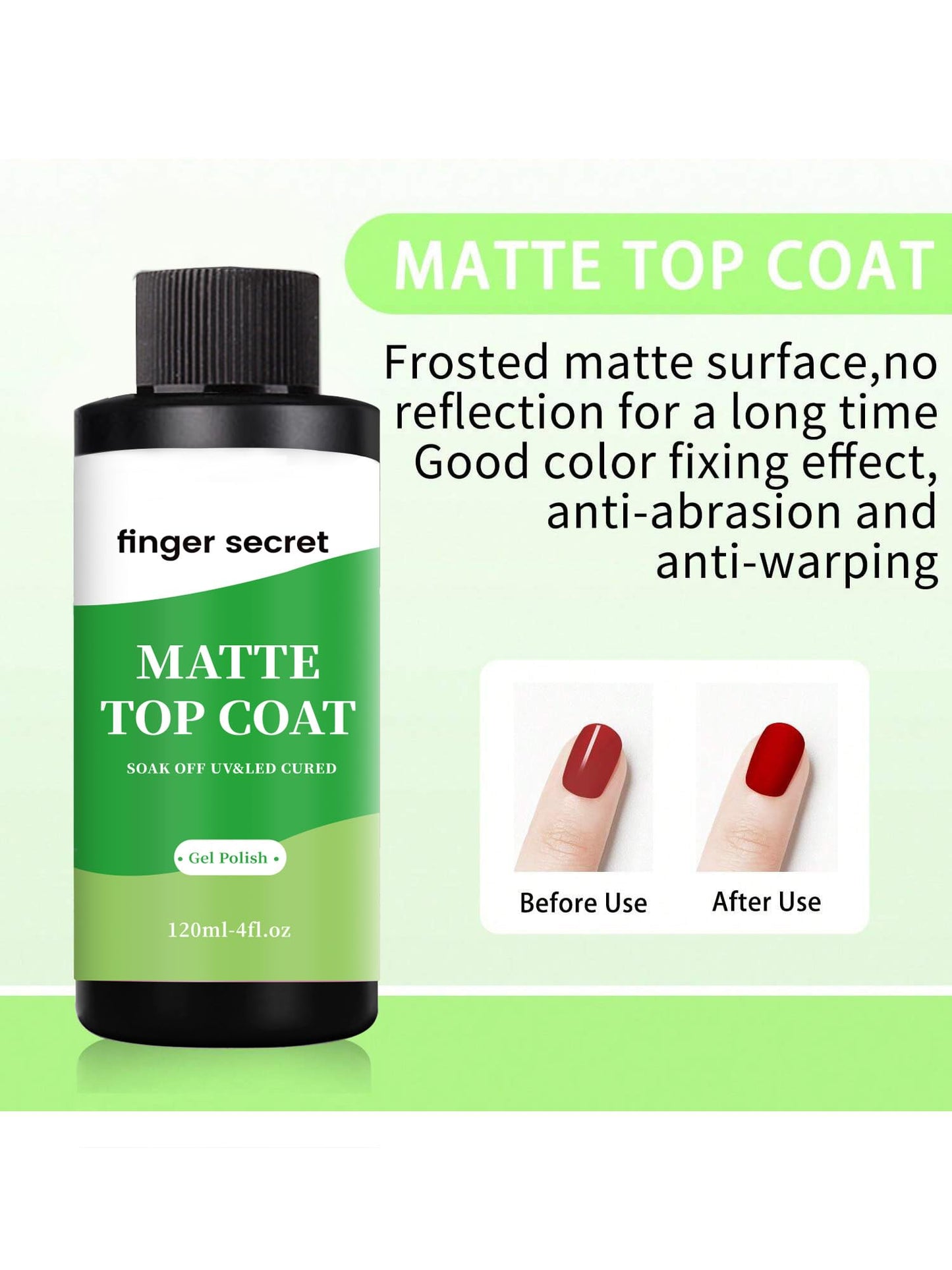finger secret 120ml/4floz Matte Top Coat for Gel Nail Polish,Fashion Matte Nail Polish,Nail Supplies for DIY in Salon or Home Use.