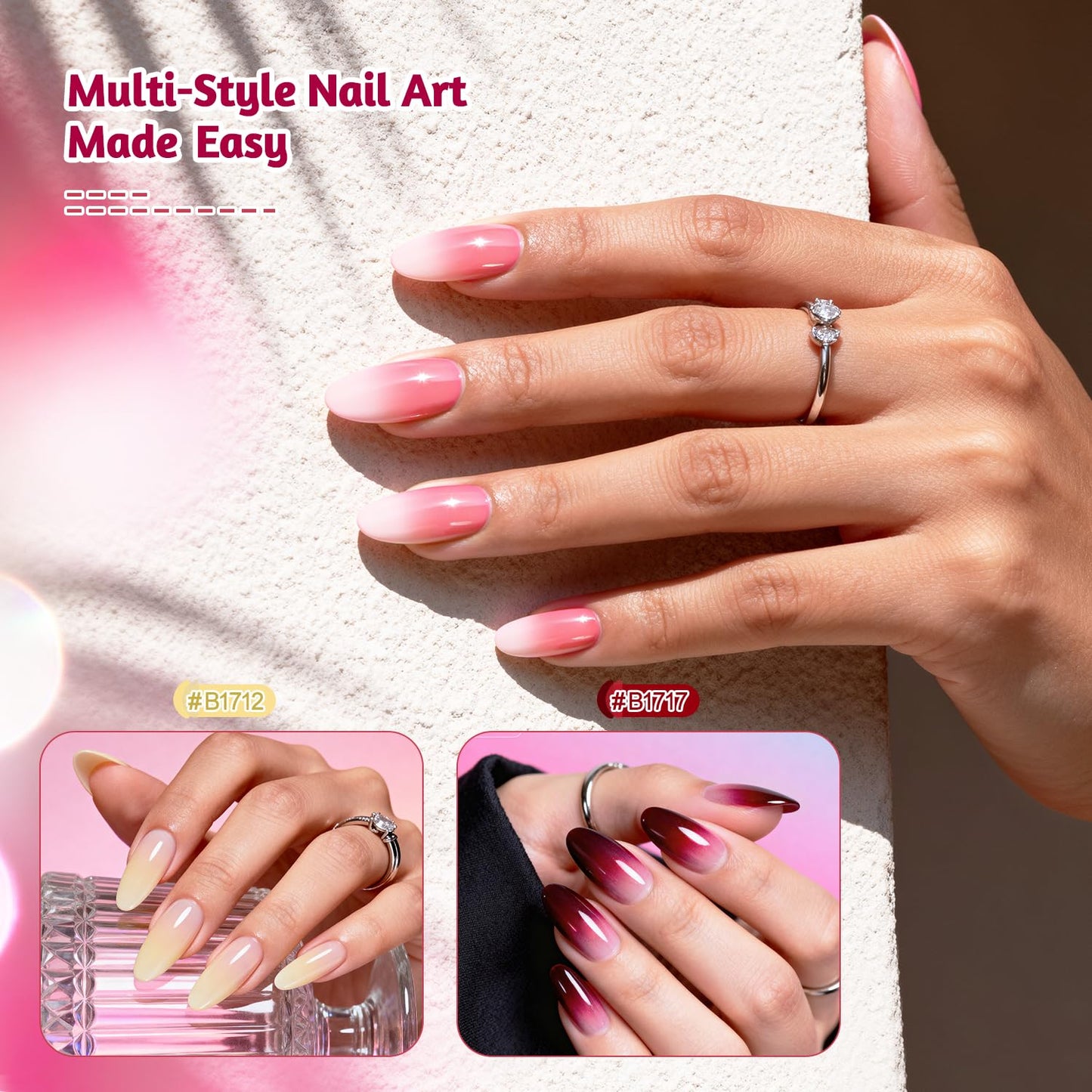 JODSONE Patting Gel Nail Polish Kit, 9 Colors U V/LED Gradient Painting Sponge Gel Kit with 50 PCS Nail Sponges and Grabbing Pen for Home & Salon Use