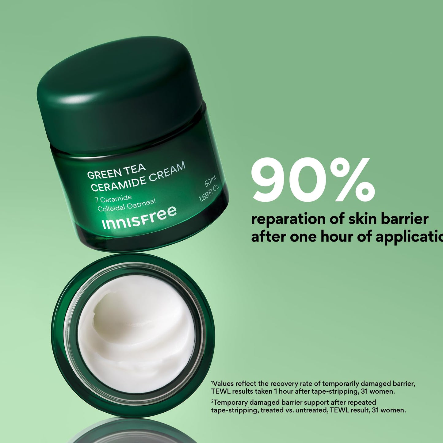 innisfree Green Tea Ceramide Cream | Hydrating Korean Rescue Cream for Acne and Dry, Sensitive, and Eczema Prone Skin | Non-Comedogenic